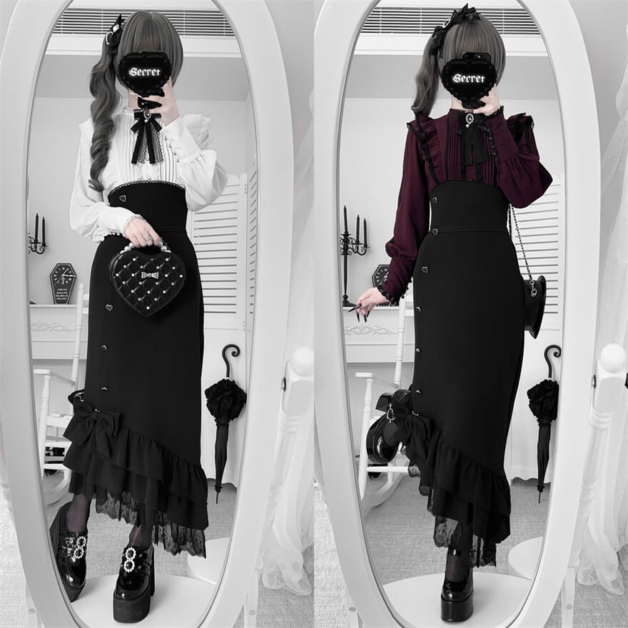 【予約商品 納期45日】地雷系 セットアップ マーメイドスカート ピンタックブラウス