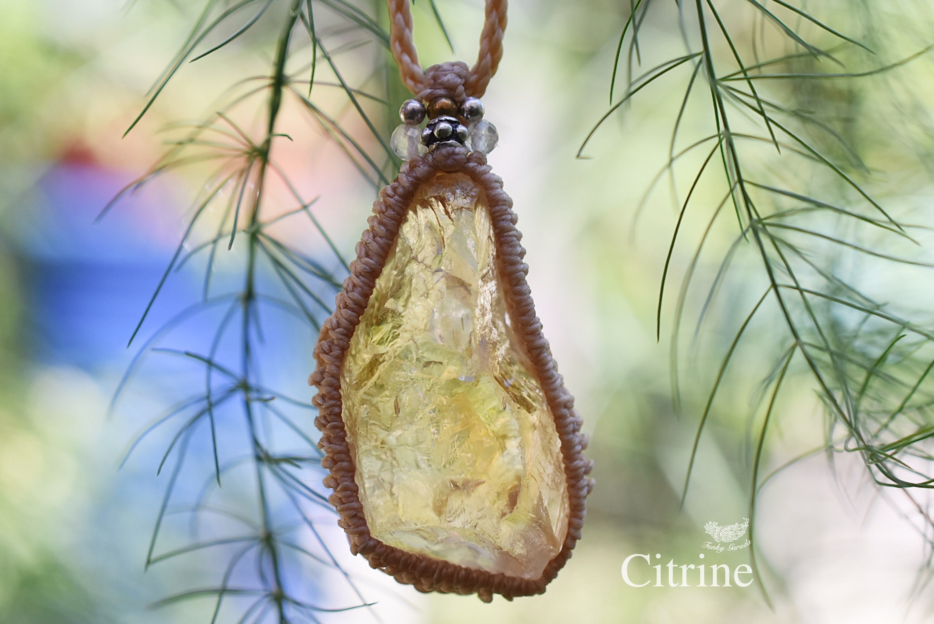 艶やかな黄金★シトリン原石 マクラメネックレス1277