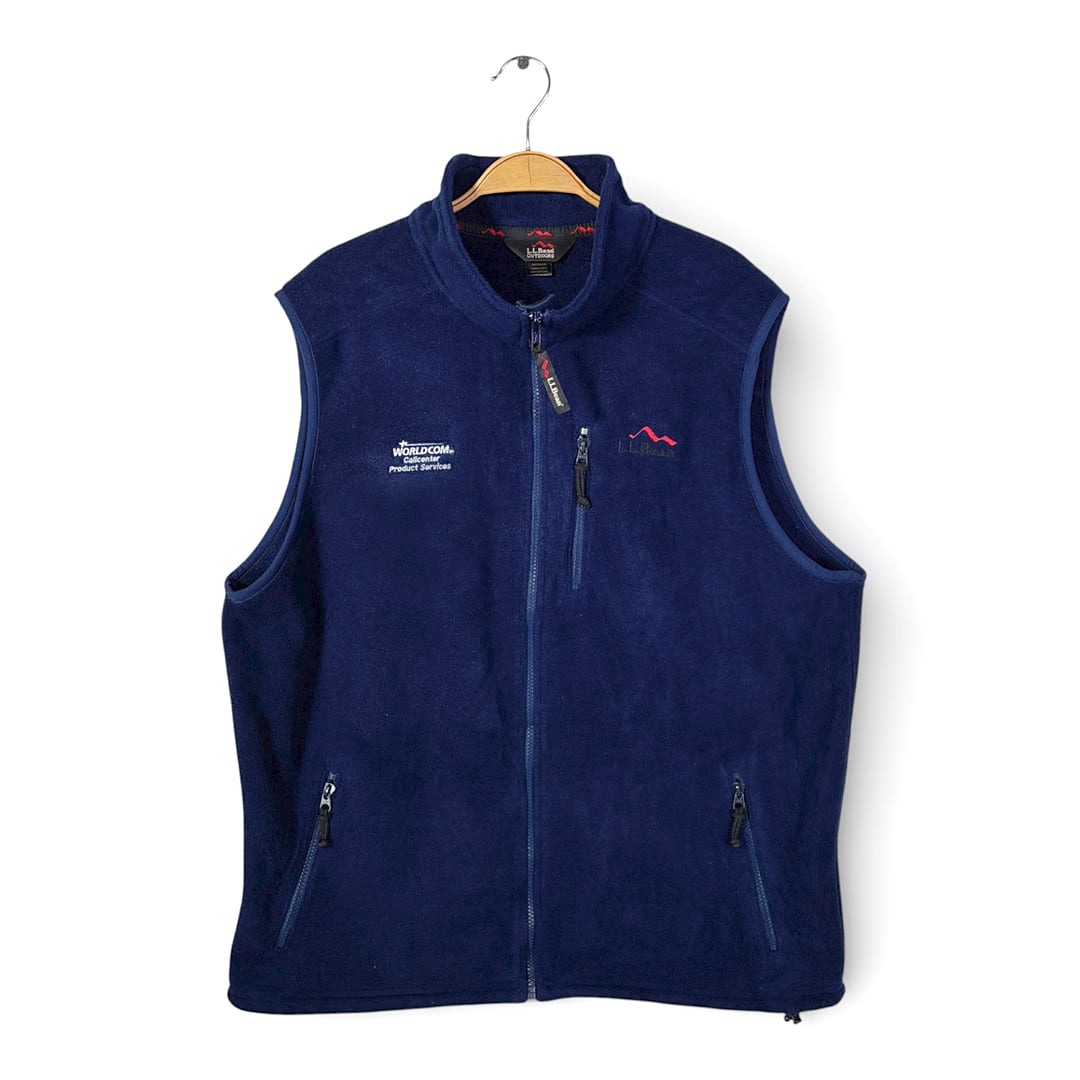 エルエルビーン USA製 フリースベスト 企業系 別注品 アウトドア ネイビー L.L.BEAN サイズL 古着 DD0516
