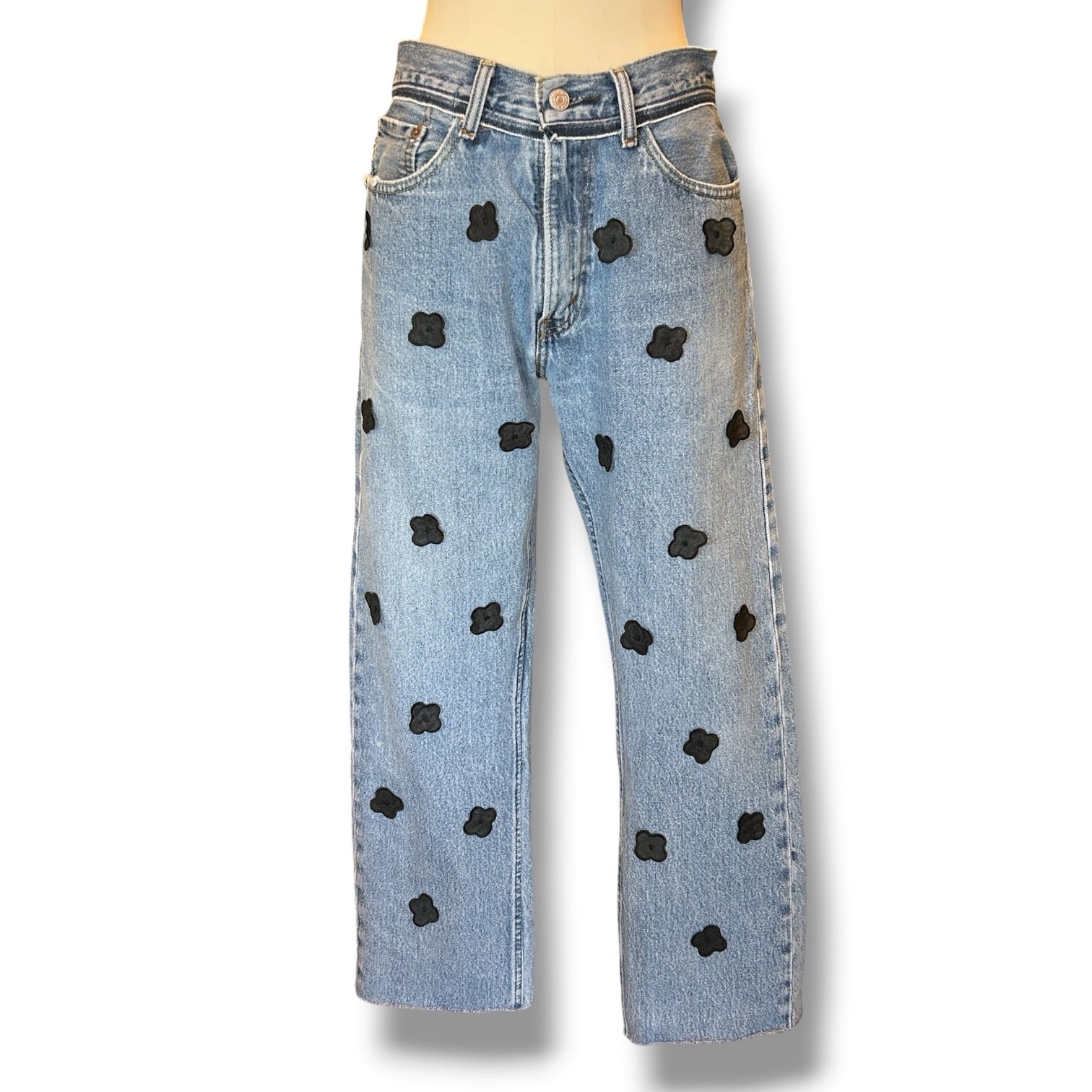 REMAKE DENIM -Washed Black Flower【RIVER Kyoto】リメイクデニムパンツ リバー