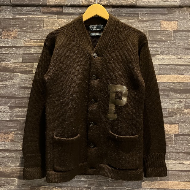 #RALPH LAUREN LETTERED WOOL CARDIGAN  BROWN