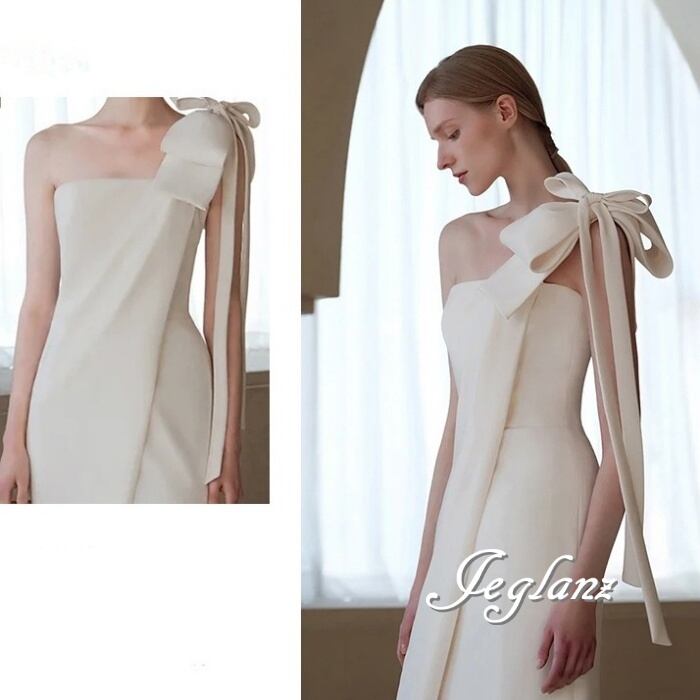 モダン シック ウエディングドレス ワンショルダー スリット ミニマル ♪ (M3053)ο