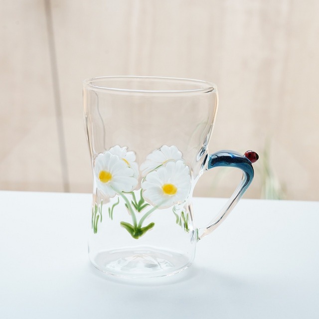 【竹川久仁子】耐熱ガラス　花マグカップ　白　T-1-A