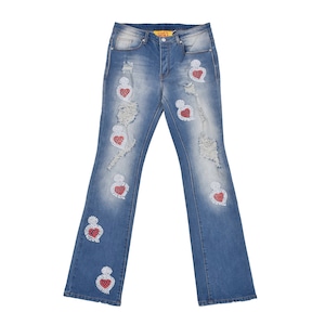 【WHEN SMOKE CLEARS】DISTRESSED NAILHEAD JEANS(RED)