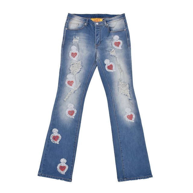 【WHEN SMOKE CLEARS】DISTRESSED NAILHEAD JEANS(RED)