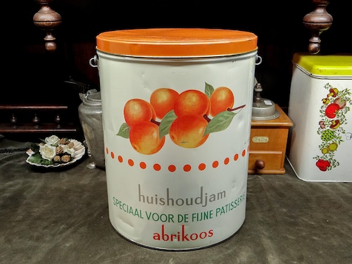 【Vintage】オランダ アプリコットジャム ハンドル付き大きな缶 TIN缶 /f098