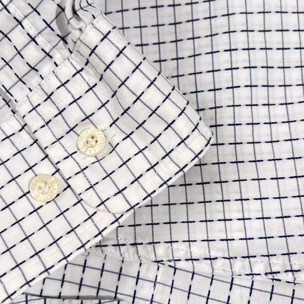 90s LACOSTE ラコステ 総柄 長袖シャツ 5/ホワイト系 メンズ ビンテージ