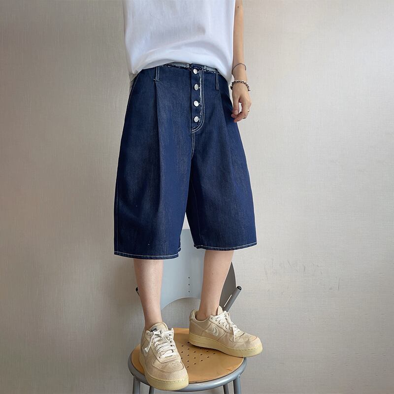 dannyandzee裾フリンジボタンデニムハーフパンツ
