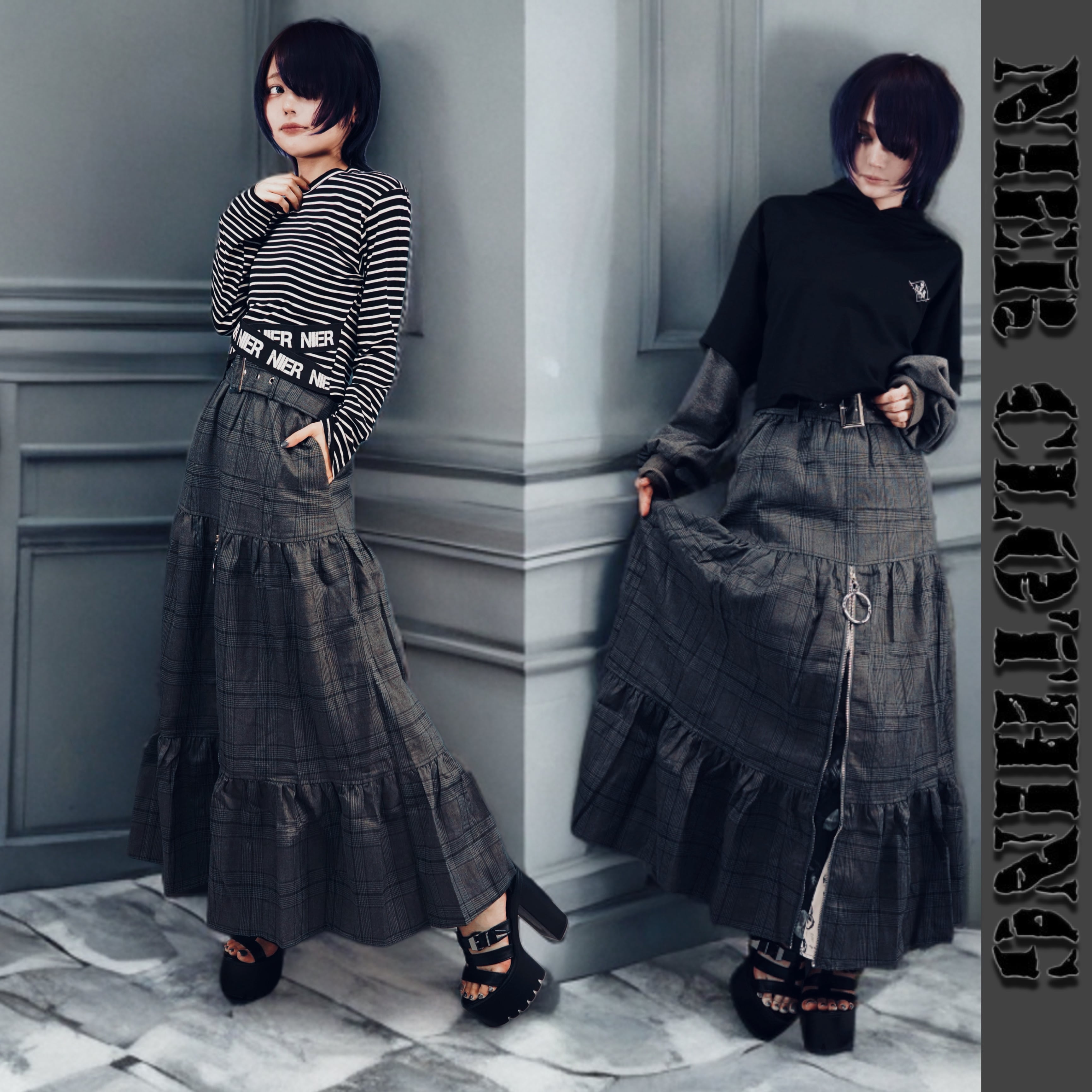FRONT ZIP TIERED GATHERED SKIRT | NIER CLOTHING