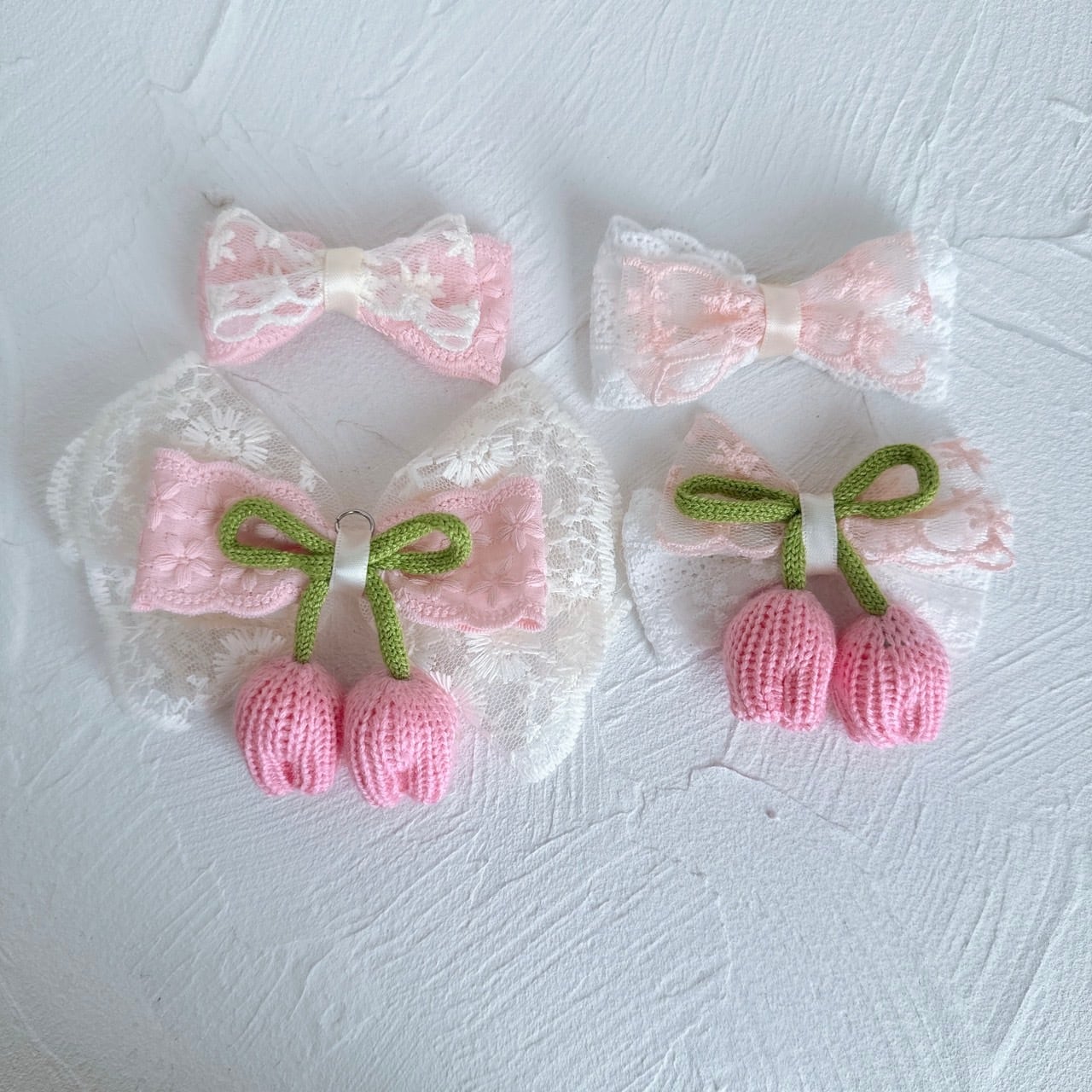 チューリップリボンネックレスとおリボンのセット（２サイズ）