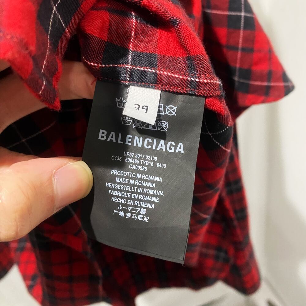 BALENCIAGA バレンシアガ バックロゴプリント チェック柄 長袖シャツ  