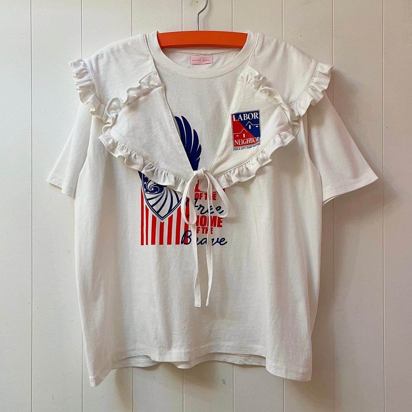 remake : frill open collar white big T-shirt / 01