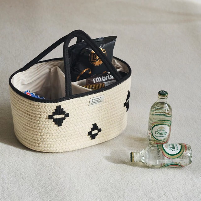 ハンドル付きモノトーン収納バスケット [pl035]