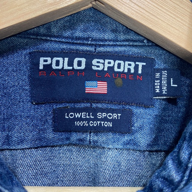 90s POLOSPORT LOWELLSPORT ワンポイントデニムシャツ L