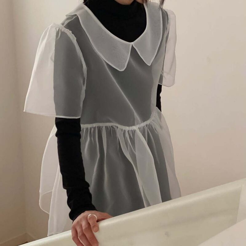 オーガンジーレイヤードペプラムトップス