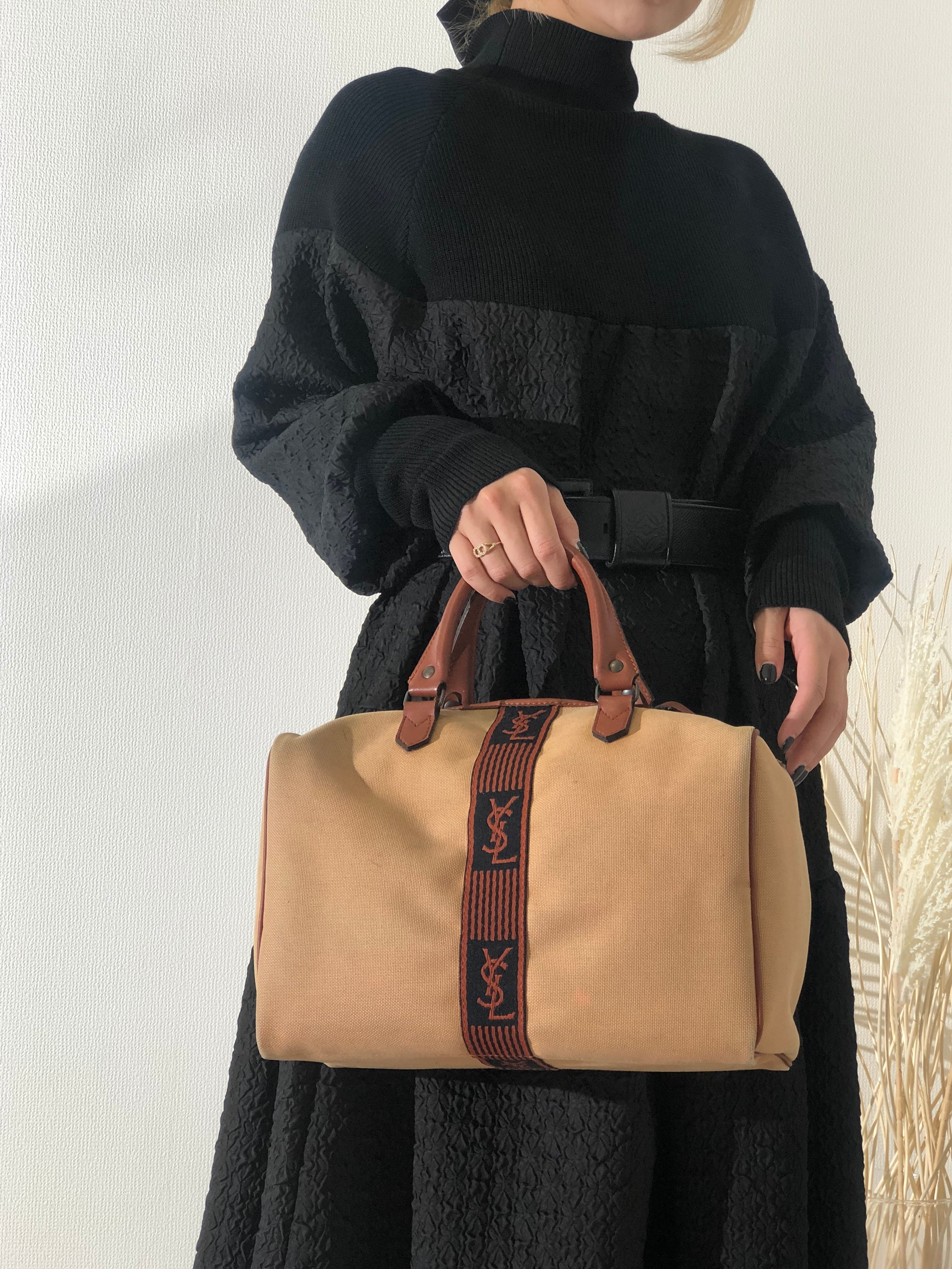 Delivered directly from Japan, brand name used packaging] Yves Saint  Laurent YSL Canvas x Leather Centerline Boston Bag Beige x Brown uu2w37 -  Shop solo-vintage Handbags & Totes - Pinkoi