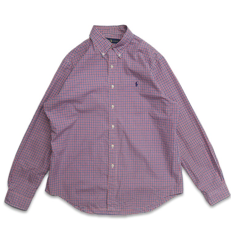 古着 ラルフローレン RALPH LAUREN 長袖シャツ ボタンダウン ワンポイントロゴ 胸ポケット BIG SHIRT L  レッド チェック メンズ 古着 ラルフローレン Ralph Lauren ボタンダウンシャツ 長袖シャツ
