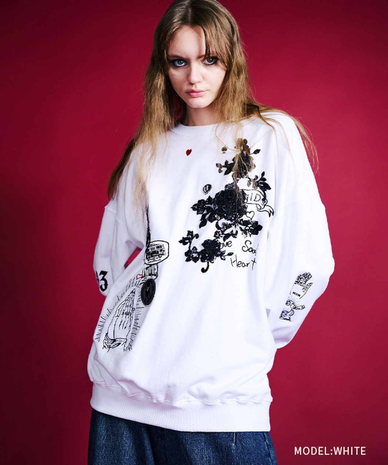 マルチエンブロイダリースパンコールスウェットシャツ (WHITE) CQ-47094