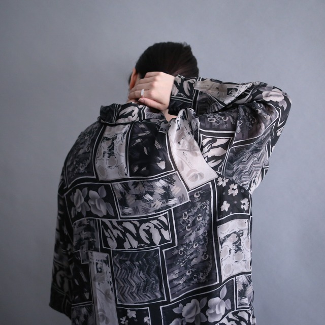 "墨絵" flower art block pattern over size shirt