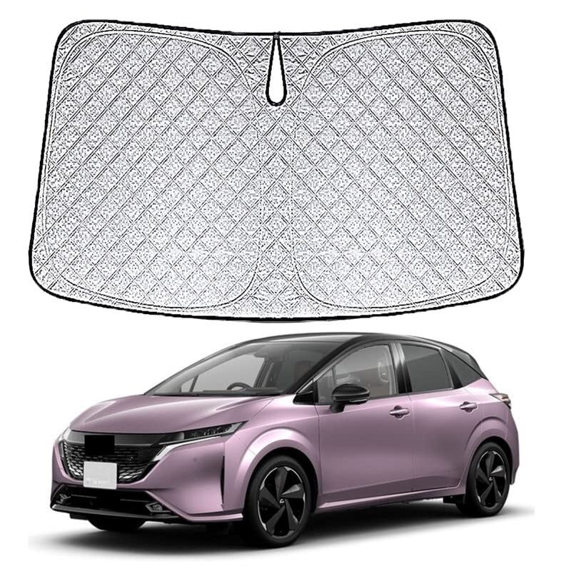【在庫のみ】新型 日産 ノート オーラ FE13 専用サンシェード 車 フロント 2021.8~現行 NISSAN AURA FE13 フロントガラス用 UVカット 日よけ 車中泊 遮光 断熱 折り畳み式 日産オーラ アクセサリー カスタム 内装パーツ(シルバー ノート オーラ FE13 厚い6層)