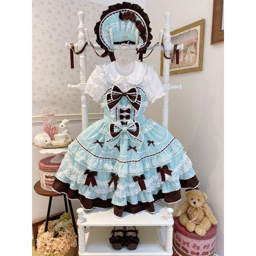 ロリータファッション 【はじめてでも安心】多段フリル×リボン装飾 甘