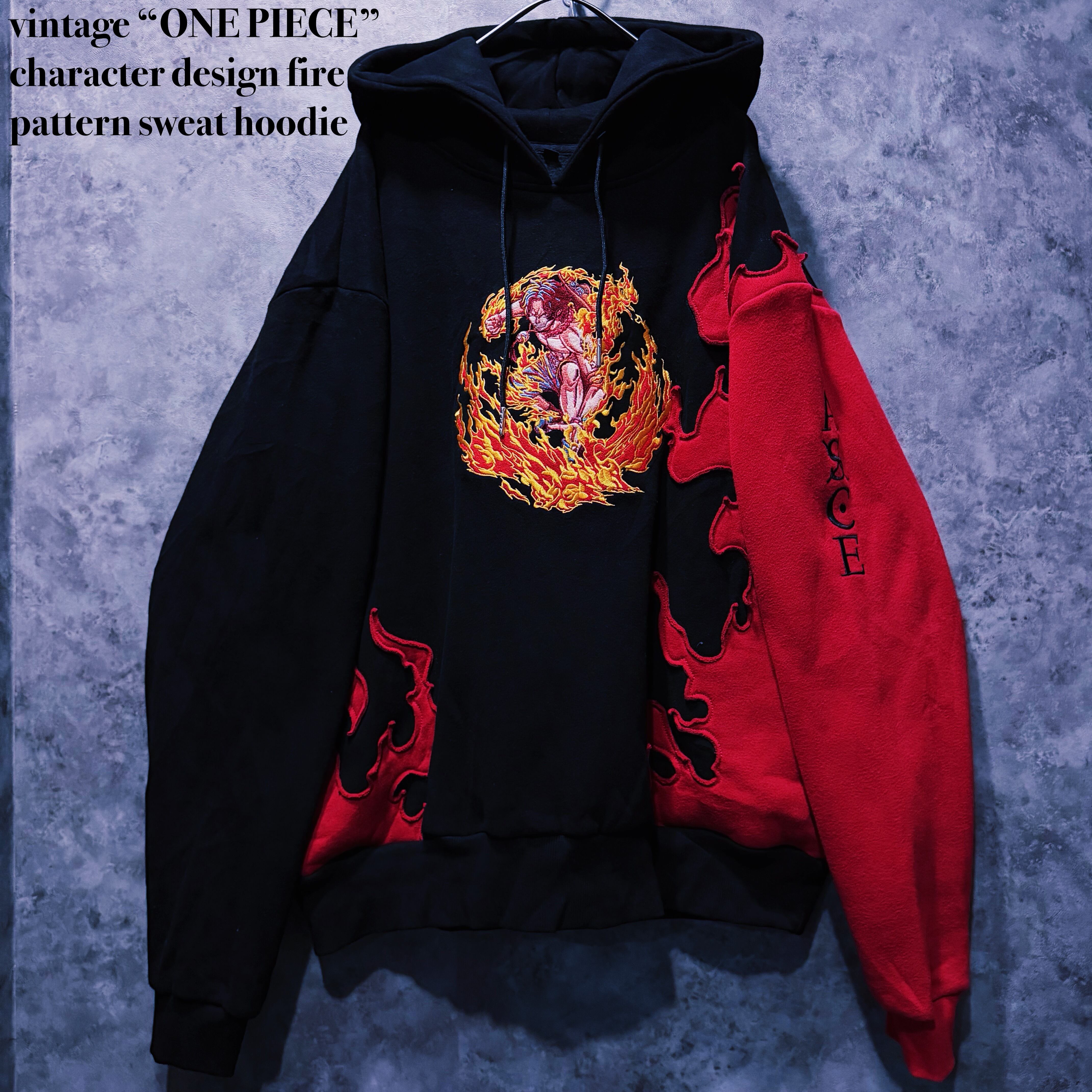 【doppio】vintage “ONE PIECE” character design fire pattern sweat hoodie