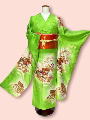振袖 袷着物 着物 きもの 成人式 リサイクル着物 kimono 古典文様 中古 仕立て上がり 身丈161cm 裄丈65.5cm