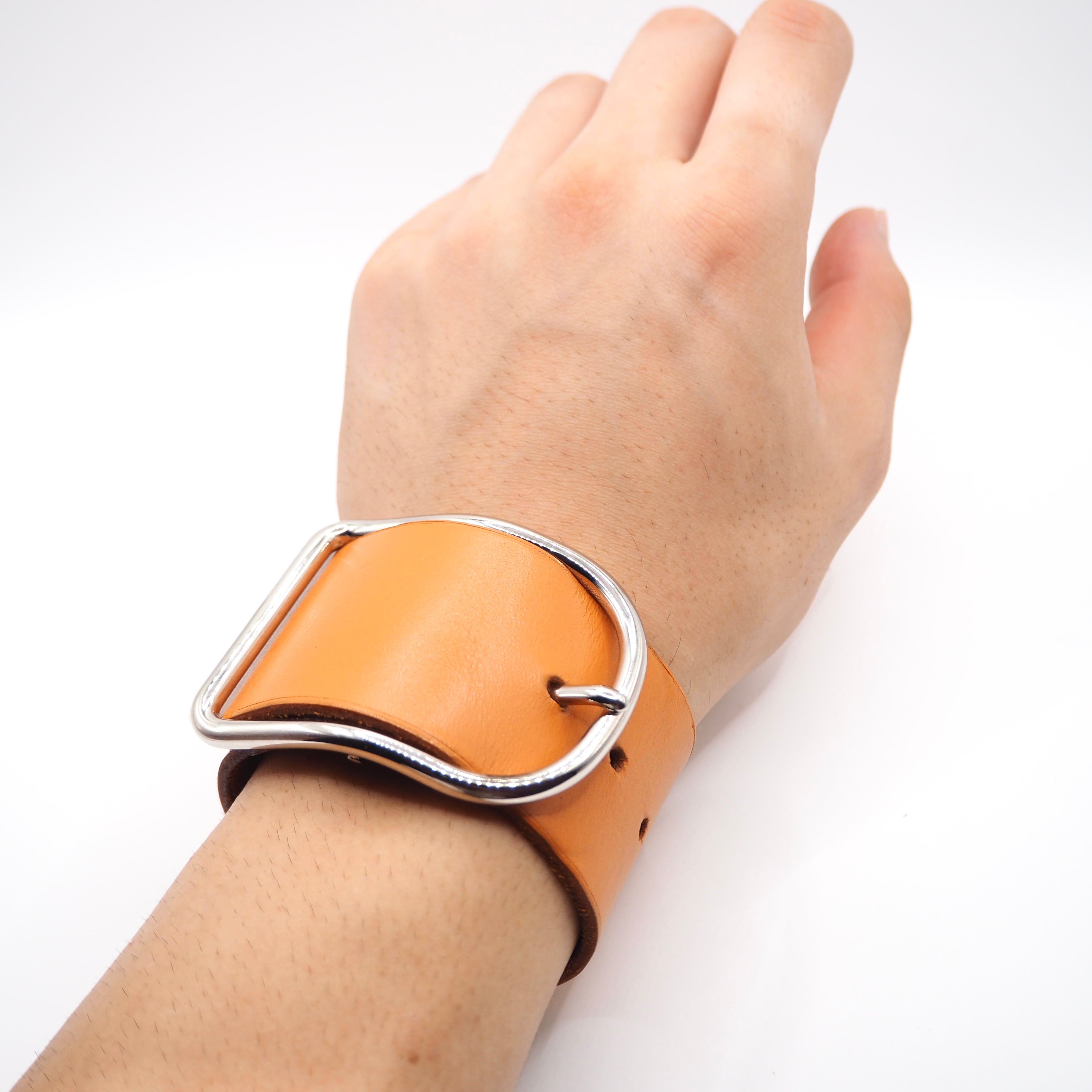 HERMES アピGM レザー ブレスレット ブラウン シルバー エルメス