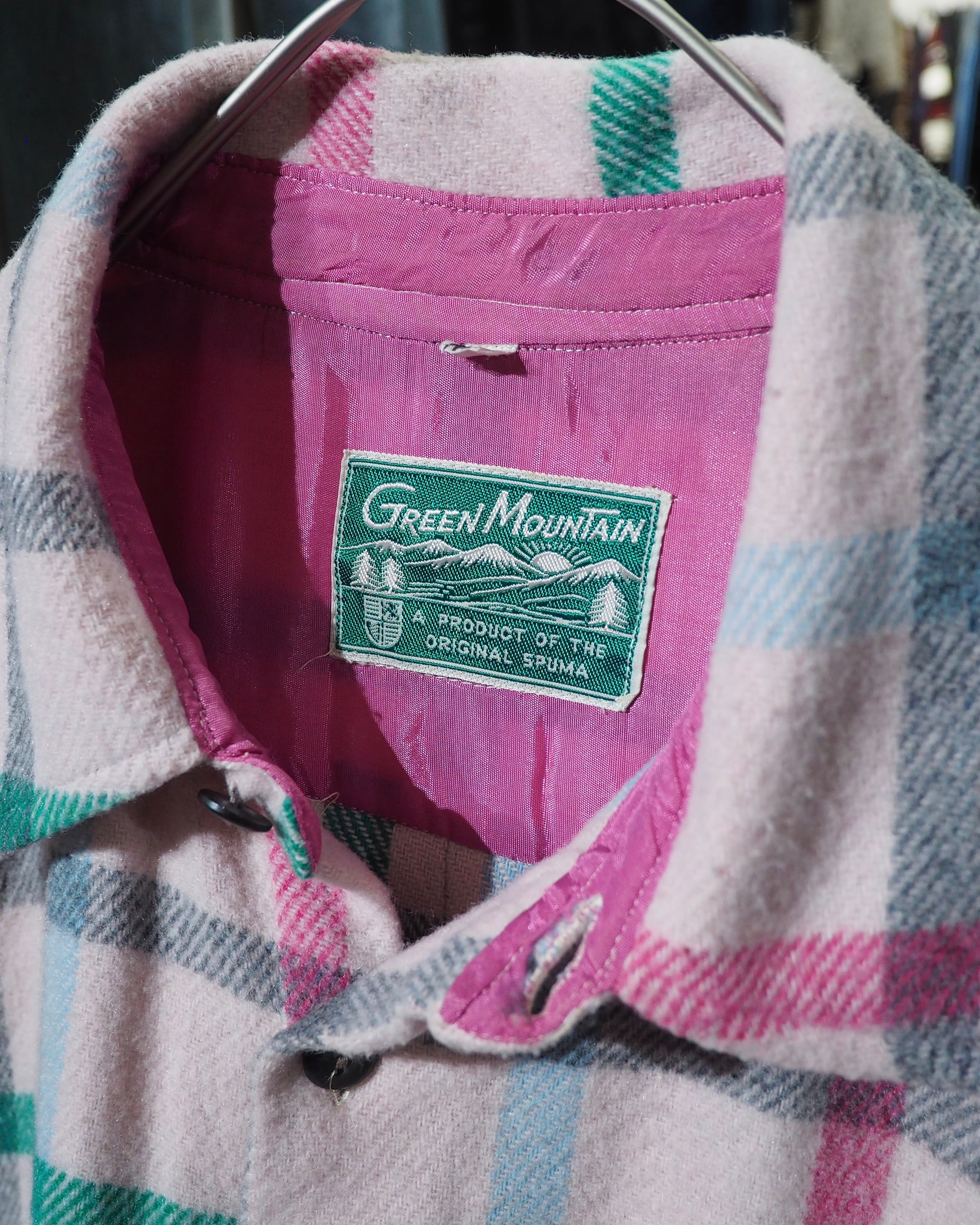 1980s " Green Mountain " Pale Pink Check Pattern Vintage Loose Flannel Shirt