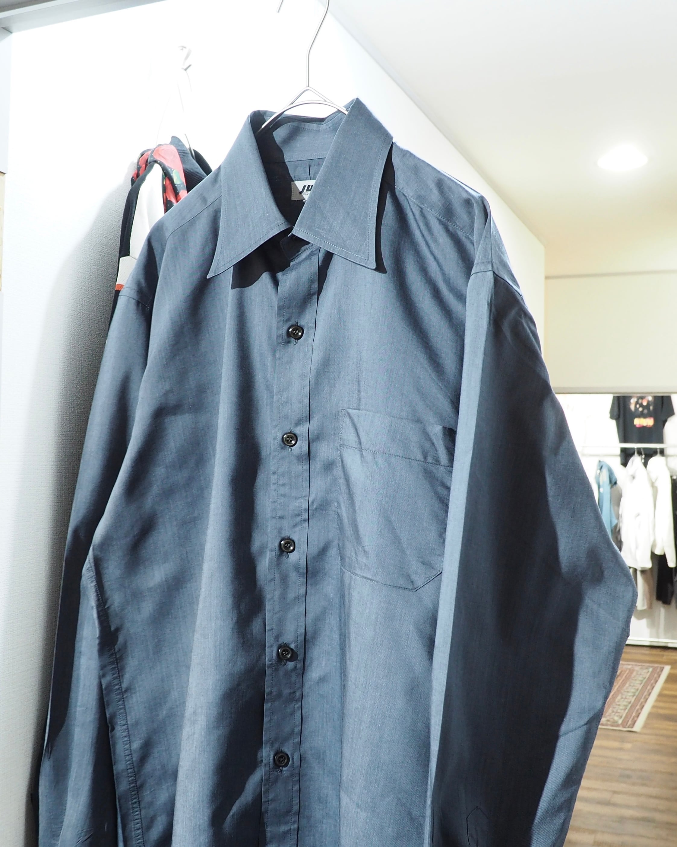 1980s " JUN MEN " Beautiful Glossy Dark gray Color vintage loose Dress shirt