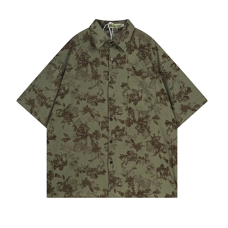 レトロヴィンテージ柄 パッチポケットボタンダウンシャツ 1color MTO0328