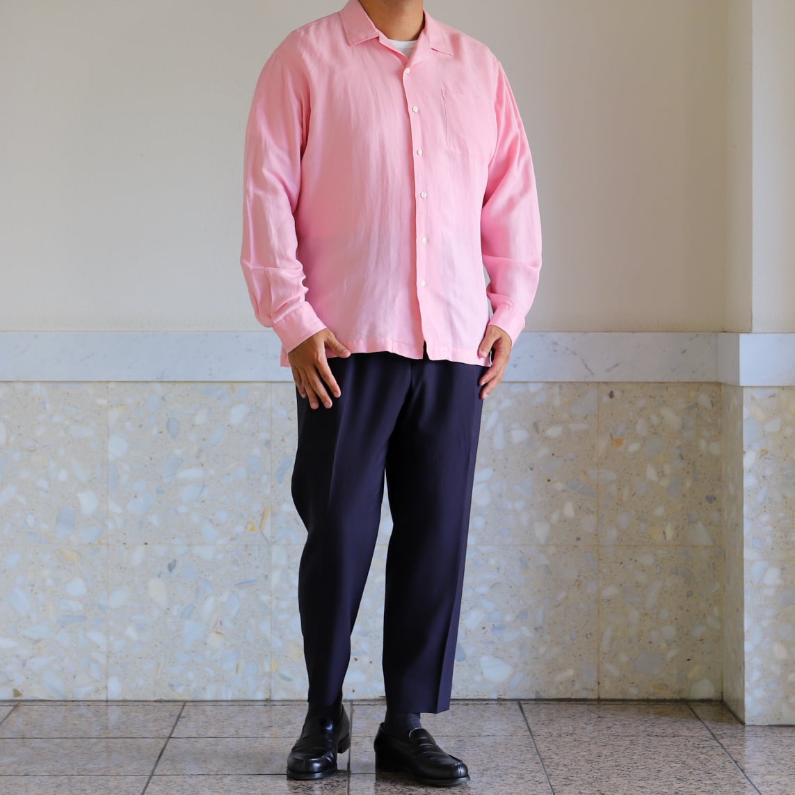 極美品】90s Ralph Lauren special linen silk open collar shirt