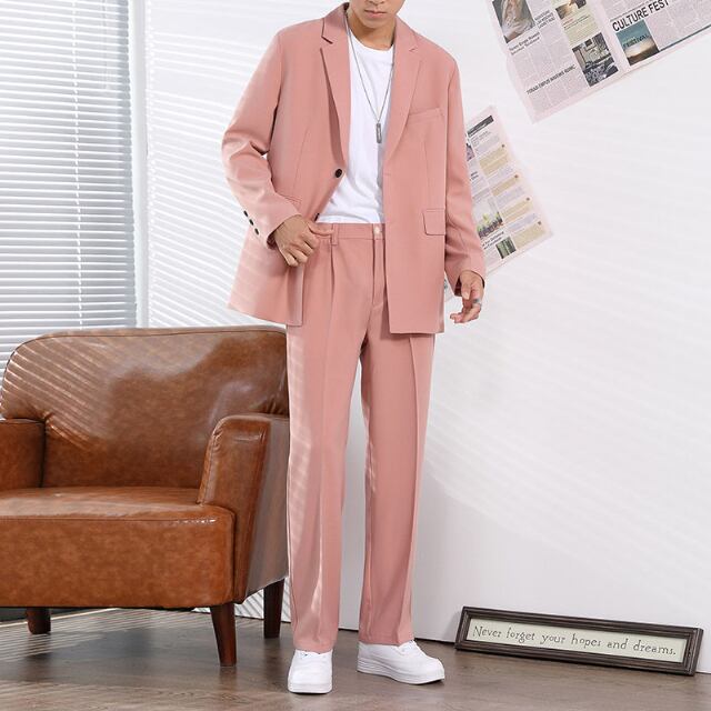 予約販売】メンズ セットアップ スーツ 無地 シック こなれ感 カラー