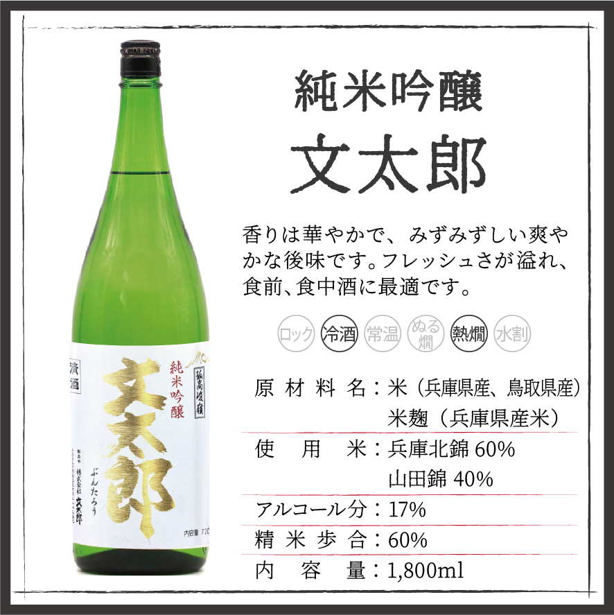 純米吟醸 文太郎 1,800ml | 但馬杜氏の酒直販｜文太郎オンラインショップ