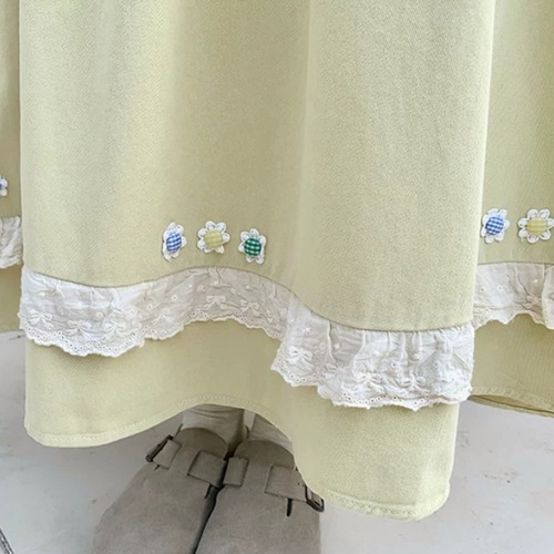 裾レース花刺繍ギャザースカート ・12237