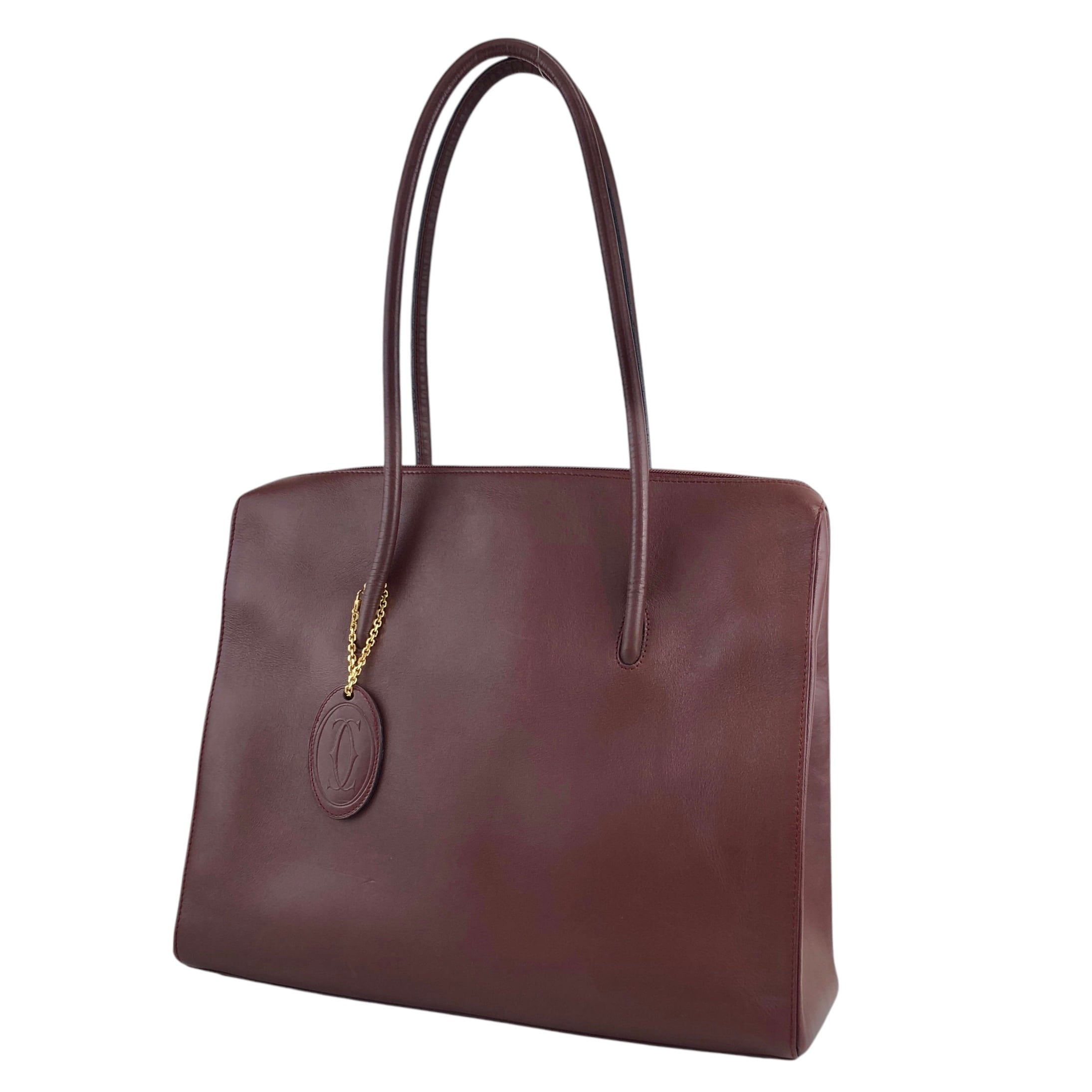 【希少】Cドゥカルティエ トートバッグ マストライン ボルドー ロゴ シボ革 希少】Cドゥカルティエ トートバッグ マストライン ボルドー