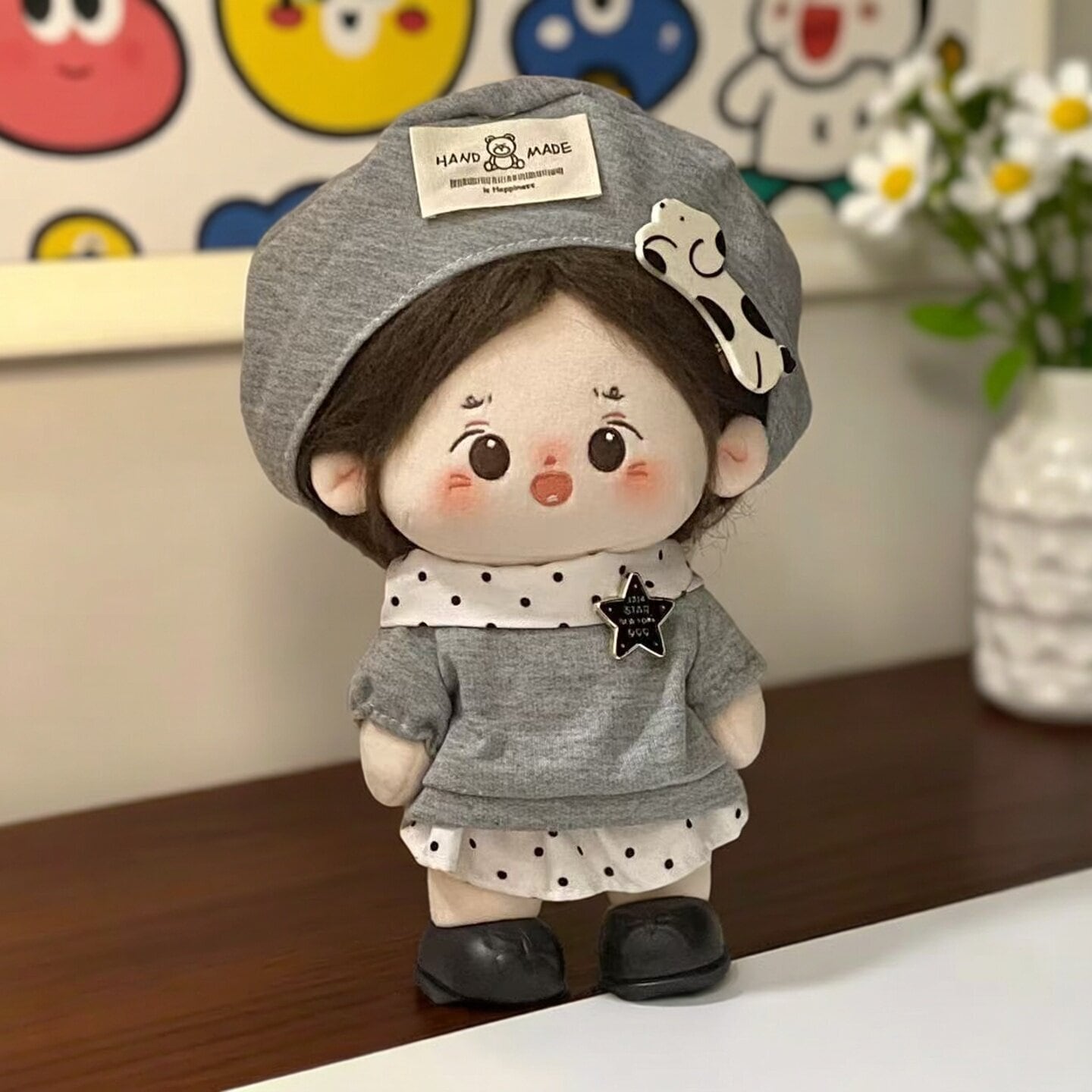 20cmぬいぐるみ用 カジュアル トップス+ドットスカート+帽子+マフラー