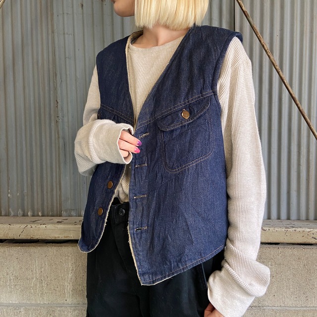 60年代頃 ヴィンテージ デニムボアベスト ジレ メンズL 古着 60S 