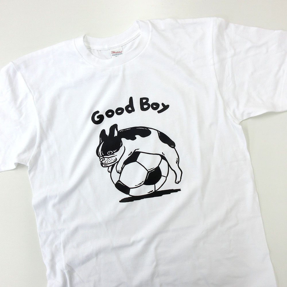 サッカーボール遊び Good Boy フレブル Tシャツ dog70 犬 ブヒ フレンチブルドッグ 服 ゆるい ユニーク イラスト おもしろ Tシャツ