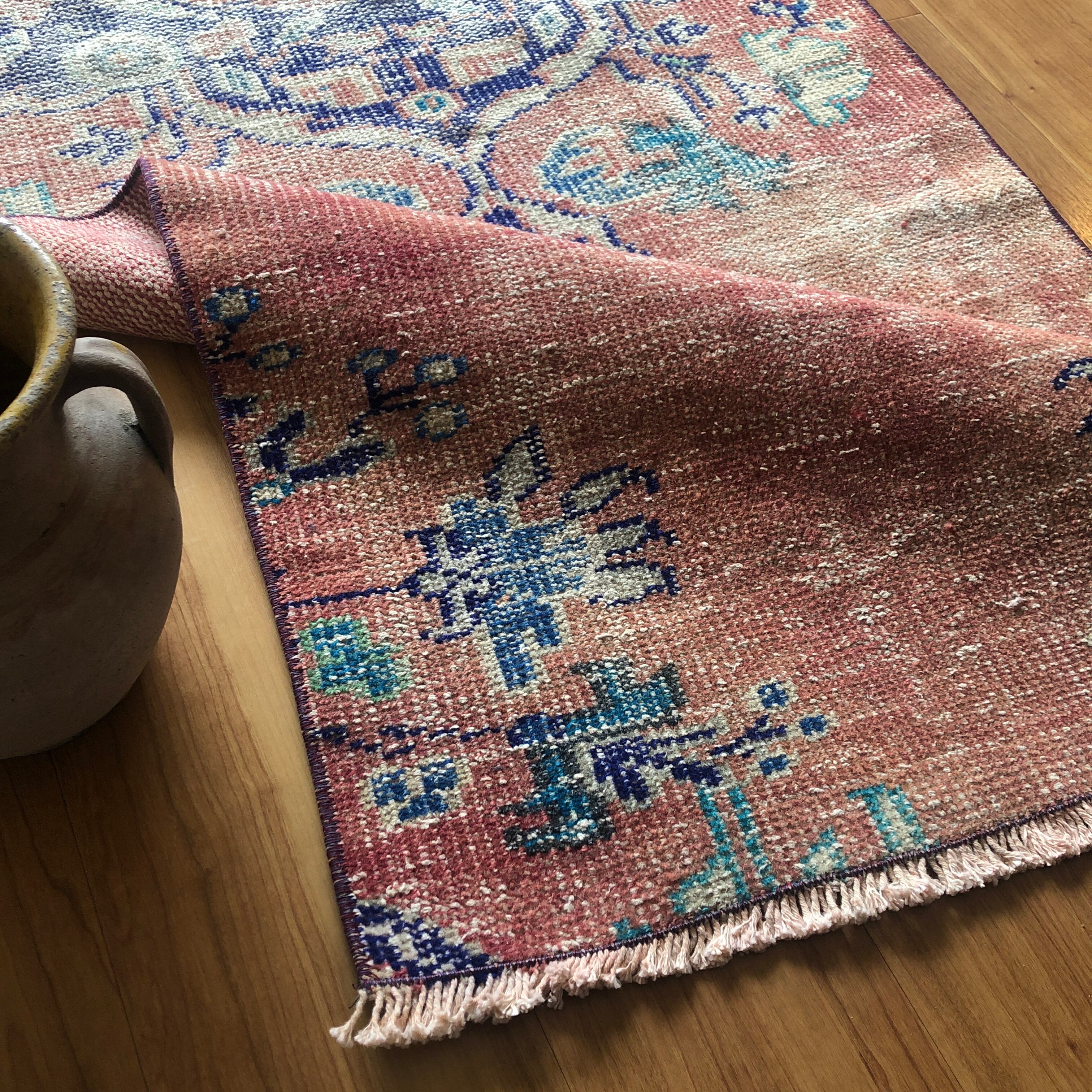 トルコ ヴィンテージラグ ランナータイプ Shabby Salmon Pink VU23 