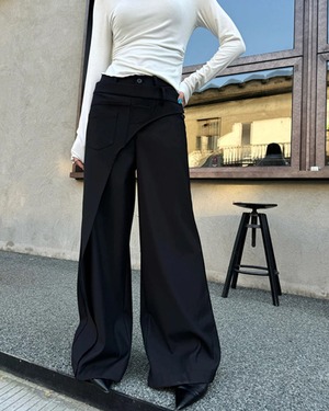 アシンメトリー ワイドレッグ フルレングス パンツ 1color A0859