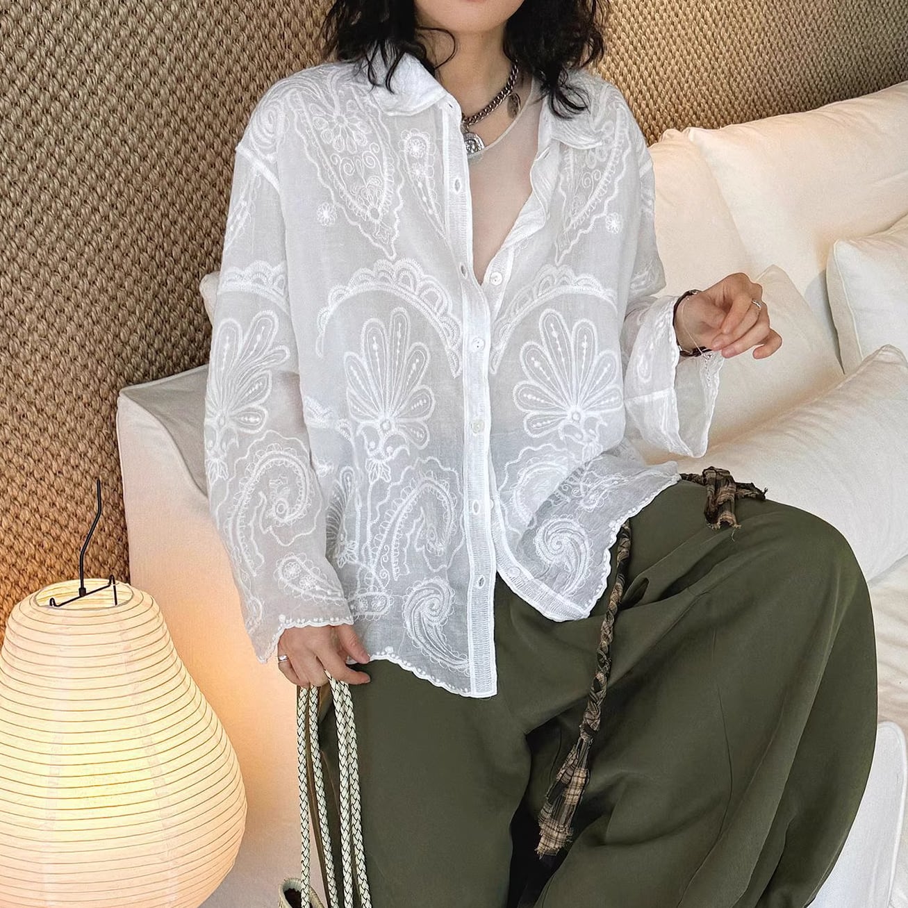 embroidered sheer shirt 14361