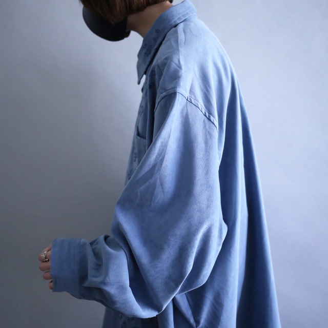 "花×刺繍" saxe blue wide over silhouette fake suede shirt jacket