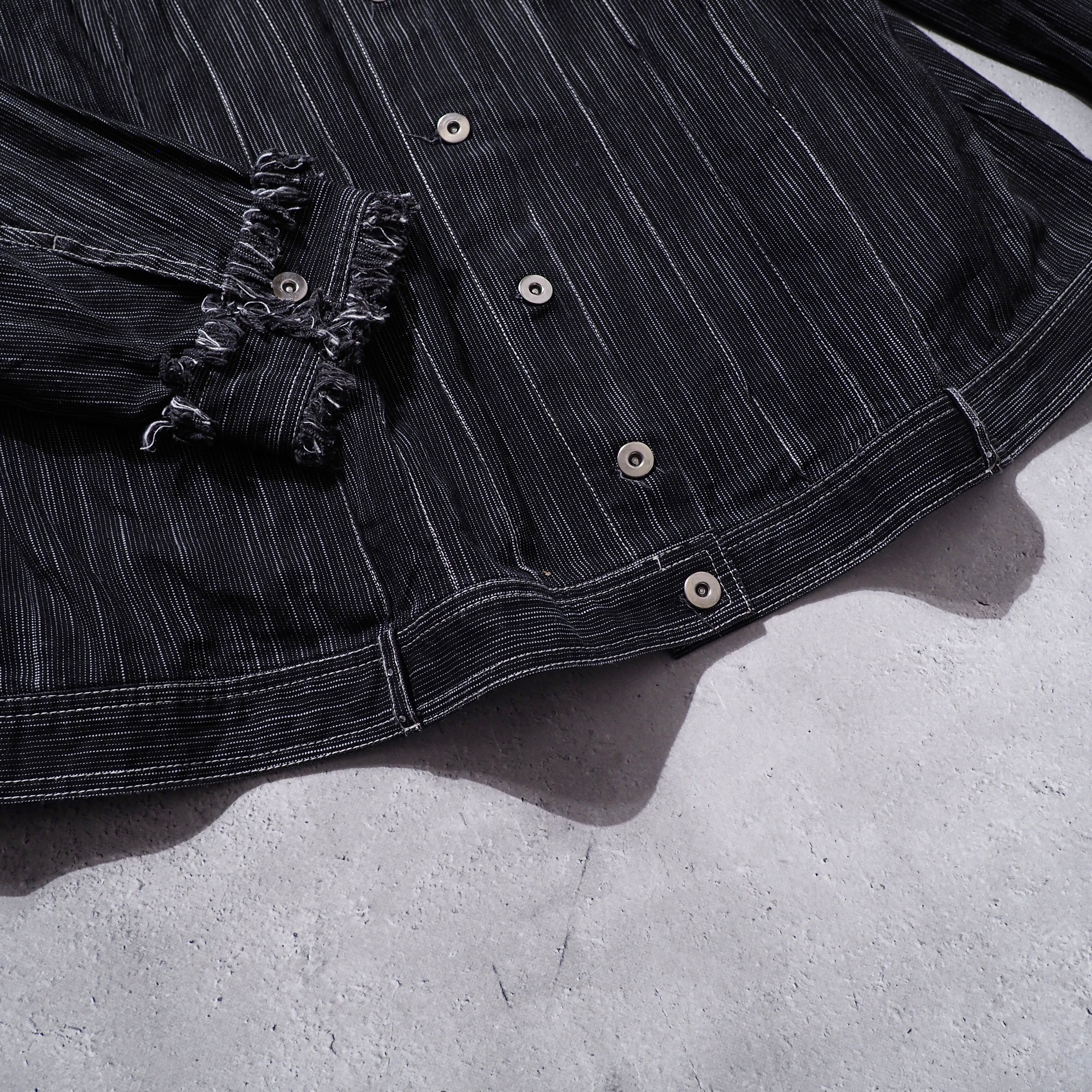 Black mode Fringe × Fower embroidery vintage loose jacket