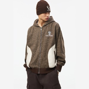【DRIP6886】STKD Cross Panel Tweed Knit Zip Up Hooded Jacket
