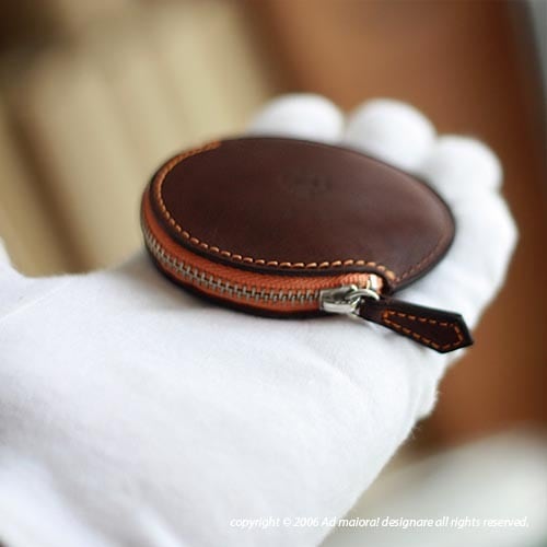 ふっくらしたコインケース "Luna" ・ブラウン×オレンジ[受注制作品]