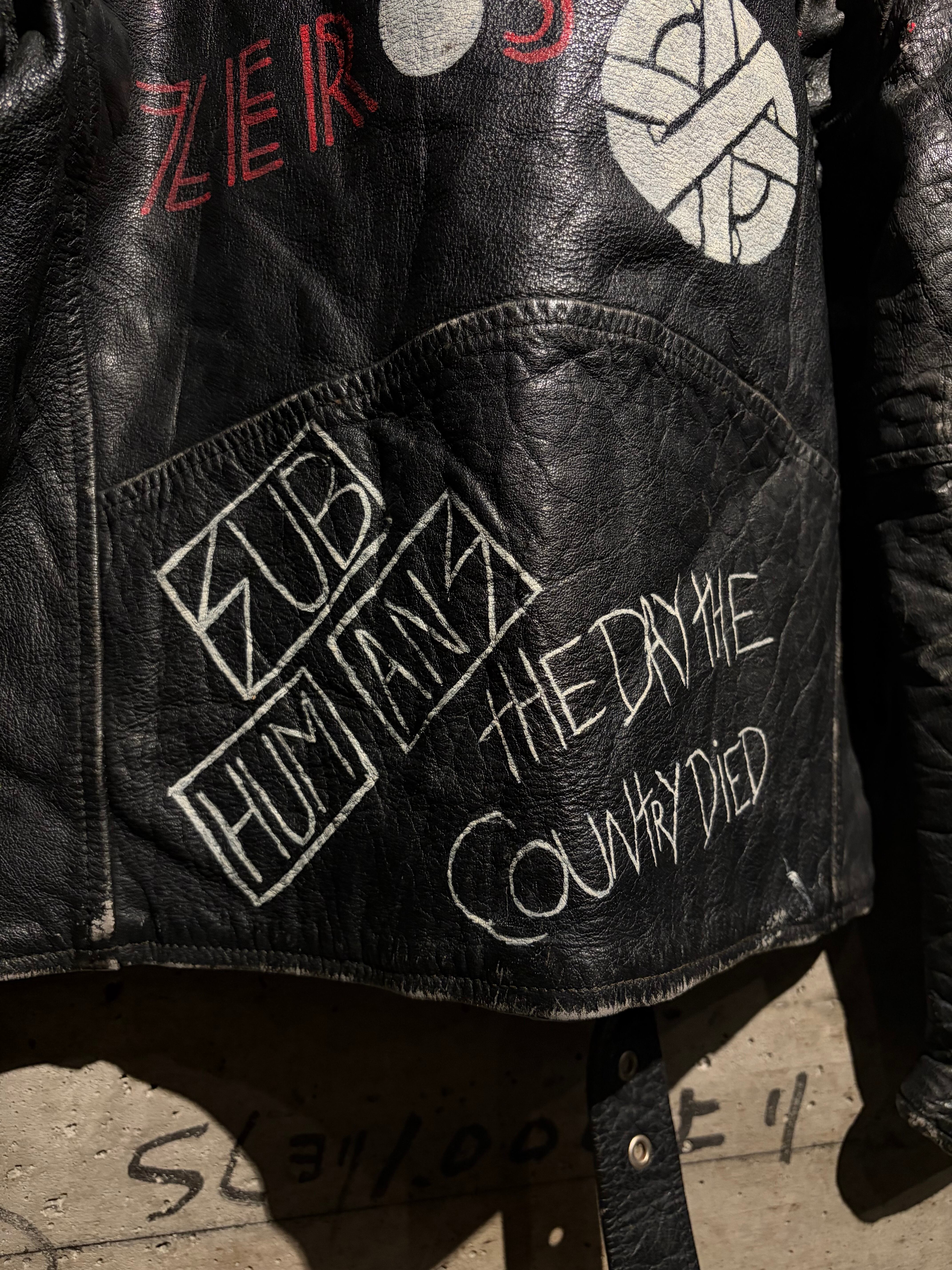 Caka】80's Studs × Band Paint Custom Double Riders Leather Jacket