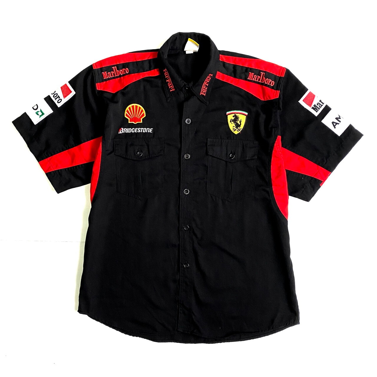 フェラーリ Ferrari レーシング ワッペン 刺繍 半袖 コットン シャツ 