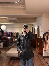 【ユーロヴィンテージ】本革 リアルレザー ウエストギャザー レザージャケット／ブラック