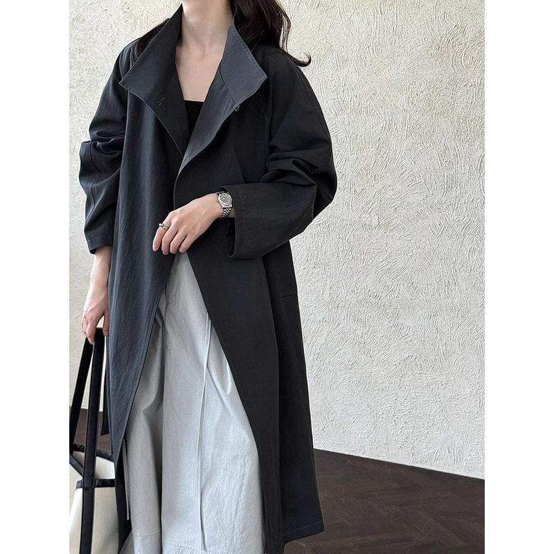 high neck one button long trench coat 101633 | toujouage